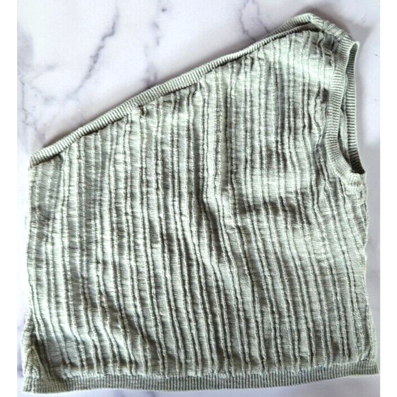 Free People Beach Mary One Shoulder Top Small Green Linen Ribbed Knit Sweater - Picture 4 of 10